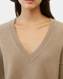 Pull en Laine mélangée col V marron clair