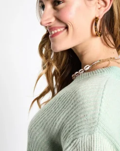 Pull en Laine mélangée cv crop vert d'eau