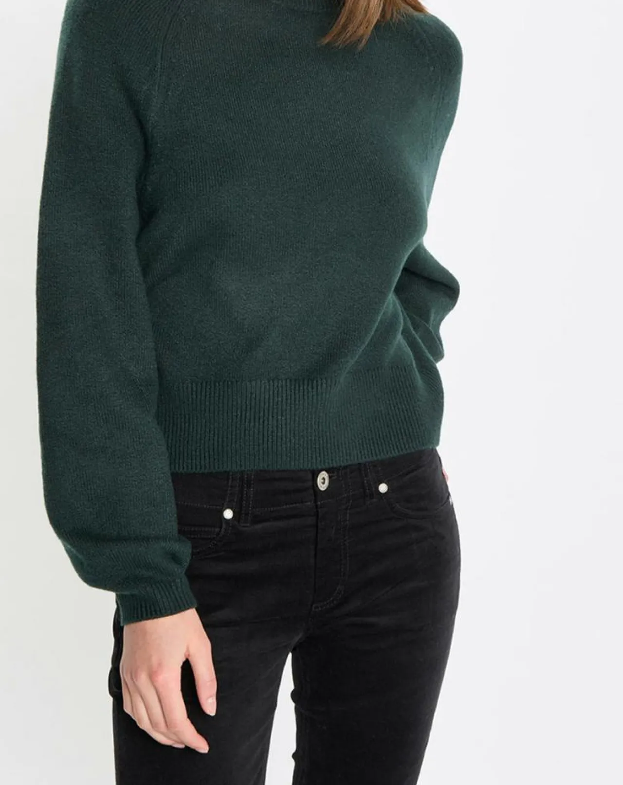 Pull en Laine mélangée manches raglans vert foncé