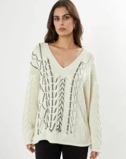 Pull en Laine mélangée Pain écru