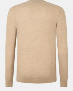 Pull en Laine, Soie & Cachemire col rond texturé beige
