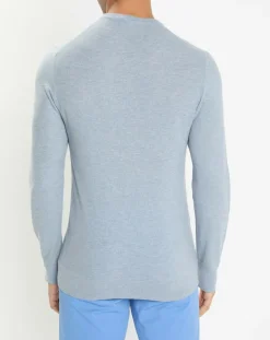 Pull en Laine, Soie & Cachemire col rond texturé bleu clair