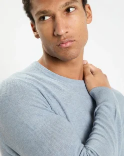 Pull en Laine, Soie & Cachemire col rond texturé bleu clair