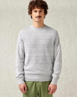 Pull en Lin & Laine vierge Nepro col rond chiné gris clair