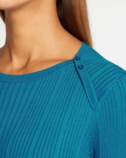 Pull en Maille côtelée col bateau Fya bleu moyen