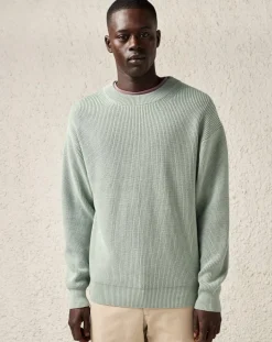 Pull en Maille côtelée mélangée Avar col rond vert de gris clair