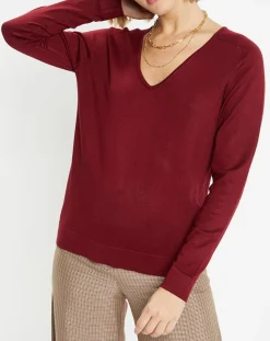 Pull en Maille fine col V Fya bordeaux