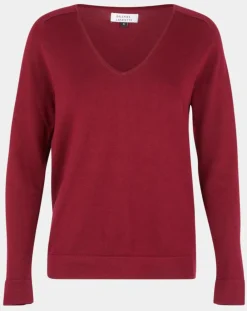 Pull en Maille fine col V Fya bordeaux