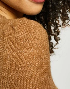 Pull en Maille mélangée torsades marron clair