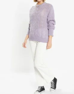 Pull en Maille pointelle mousseuse violet parme