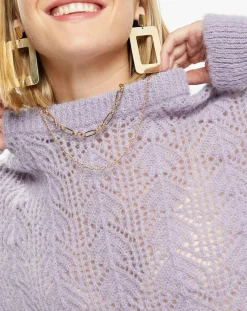 Pull en Maille pointelle mousseuse violet parme