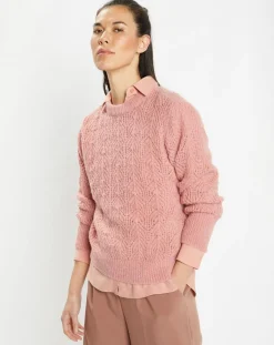 Pull en Maille pointelle mousseuse vieux rose