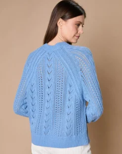 Pull en Mohair & Laine mélangés Paola col rond bleu