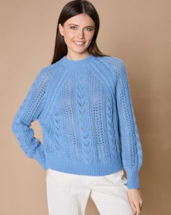 Pull en Mohair & Laine mélangés Paola col rond bleu