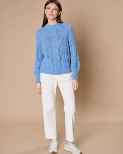 Pull en Mohair & Laine mélangés Paola col rond bleu