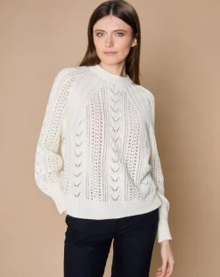 Pull en Mohair & Laine mélangés Paola col rond écru