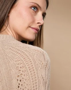 Pull en Mohair & Laine mélangés Paola col rond beige chiné