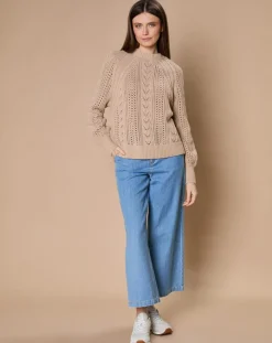 Pull en Mohair & Laine mélangés Paola col rond beige chiné