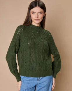 Pull en Mohair & Laine mélangés Paola col rond kaki