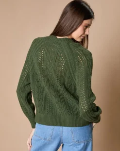 Pull en Mohair & Laine mélangés Paola col rond kaki