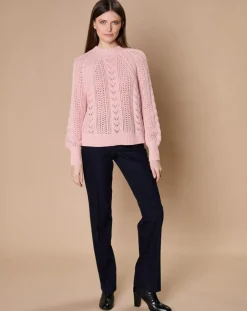Pull en Mohair & Laine mélangés Paola col rond vieux rose