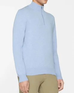 Pull en Soie mélangée col camionneur bleu ciel