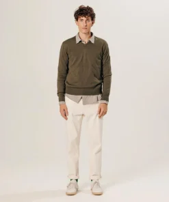 Pull Ernest 100% laine col V marron écorce