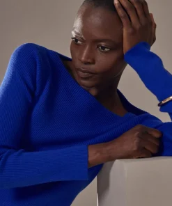 Pull Ezia, col bateau côtelé bleu outremer