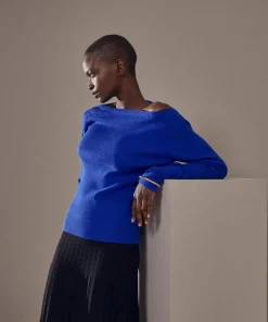 Pull Ezia, col bateau côtelé bleu outremer