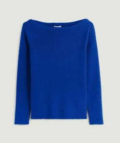 Pull Ezia, col bateau côtelé bleu outremer