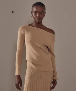 Pull Ezia, col bateau côtelé marron moka