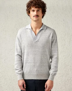 Pull façon polo en Coton, Lin & Laine Neppem gris clair
