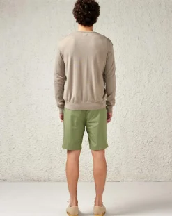 Pull fin 100% Laine mérinos Dilyu col V taupe clair