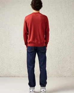 Pull fin 100% Laine mérinos Dilliv col rond brique