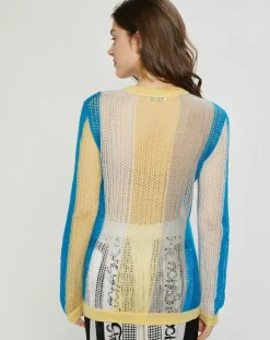 Pull fin ajouré en Mohair & Laine mélangés Fishnet multicolore