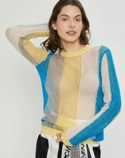 Pull fin ajouré en Mohair & Laine mélangés Fishnet multicolore
