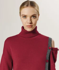 Pull Fleurette 100% laine bicolore boutons rouge