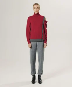 Pull Fleurette 100% laine bicolore boutons rouge