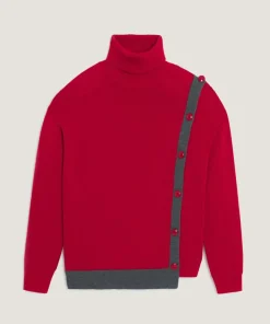 Pull Fleurette 100% laine bicolore boutons rouge