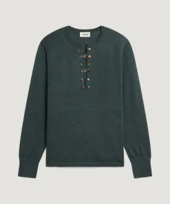 Pull Freyja 100% Laine chaine col V vert de gris