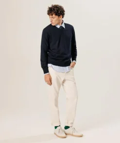 Pull Gaspard 100% laine col V bleu nuit