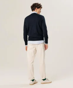 Pull Gaspard 100% laine col V bleu nuit