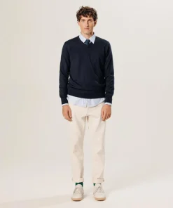 Pull Gaspard 100% laine col V bleu nuit