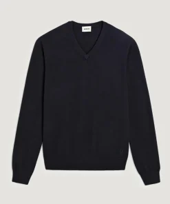 Pull Gaspard 100% laine col V bleu nuit