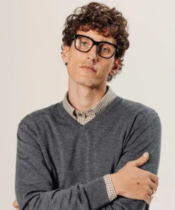 Pull Gaston 100% laine col V gris foncé