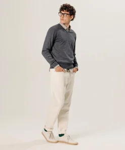 Pull Gaston 100% laine col V gris foncé