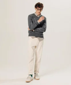 Pull Gaston 100% laine col V gris foncé