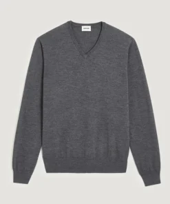 Pull Gaston 100% laine col V gris foncé