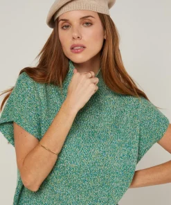 Pull Gaétane coll roulé sans manches vert