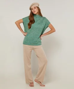 Pull Gaétane coll roulé sans manches vert